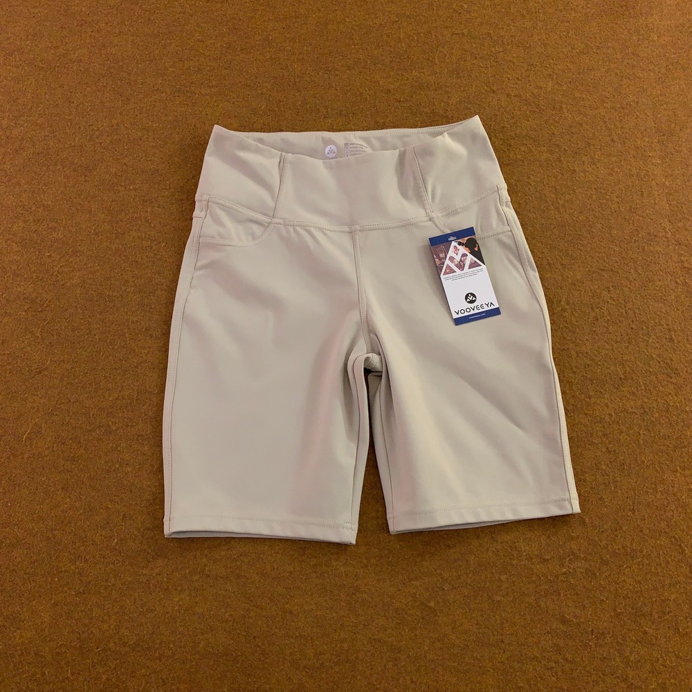 VOOVEEYA Womens Medium Beige High Waisted Athletic Biker Shorts NWT